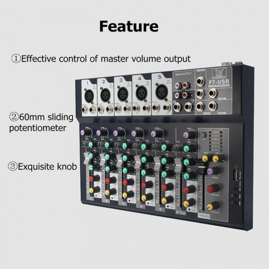 7 Channel Professional Stage Live Studio Audio Mixer USB Mixing Console DJ KTV