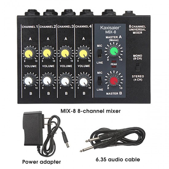 8 Channel 110-220V 6.35mm Dual Mode Audio Mixer Sound Stereo Mixing Home KTV