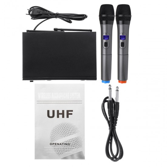 UHF Wireless Microphone System LCD Dual Microphone Handheld Stage DJ Kareoke UHF Wireless Microphone System LCD Dual Microphone Handheld Stage DJ Kareoke