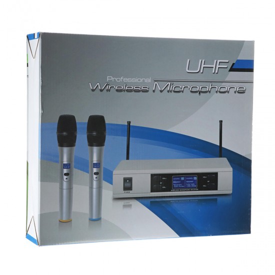 UHF Wireless Microphone System LCD Dual Microphone Handheld Stage DJ Kareoke UHF Wireless Microphone System LCD Dual Microphone Handheld Stage DJ Kareoke