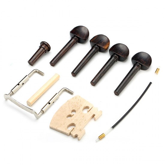 4/4 Ebony Violin Parts Tailpiece Pegs Chinrest Maple Bridge Set
