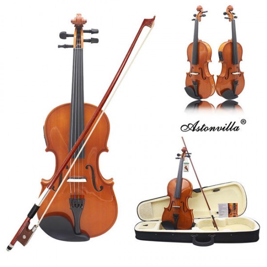 Astonvilla 4/4 Solid Electroacoustic Violin with Pickup Case&Accessories