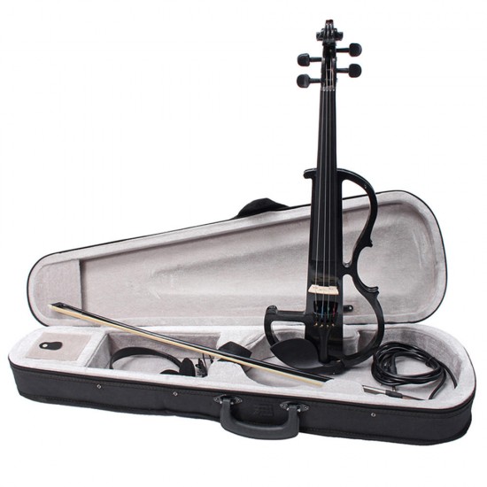 Black 4/4 Full Size Electric Violin Student Fiddle Case Bow Headphone Cable Set