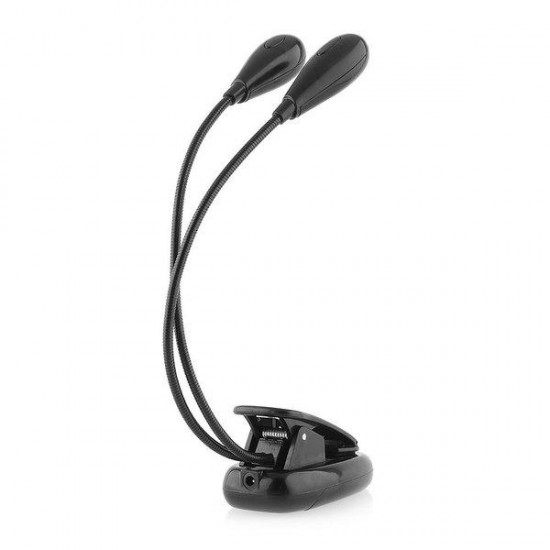 2 Dual Arms 4 LED Flexible Book Music Stand Clip On Light Lamp Black