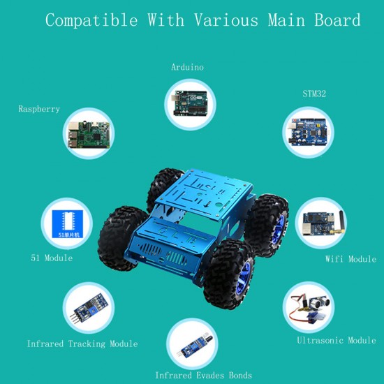 DIY 4WD Aluminous Smart RC Robot Car Chassis For STM32 Raspberry Arduino