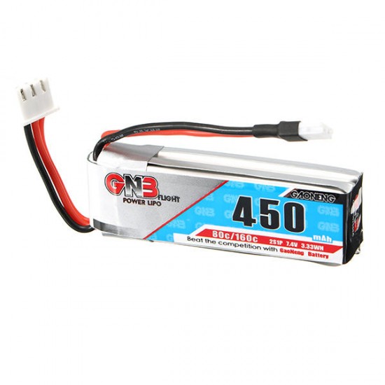 2X Gaoneng GNB 7.4V 450mAh 2S 80/160C Lipo Battery White Plug