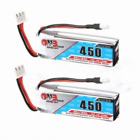 2X Gaoneng GNB 7.4V 450mAh 2S 80/160C Lipo Battery White Plug