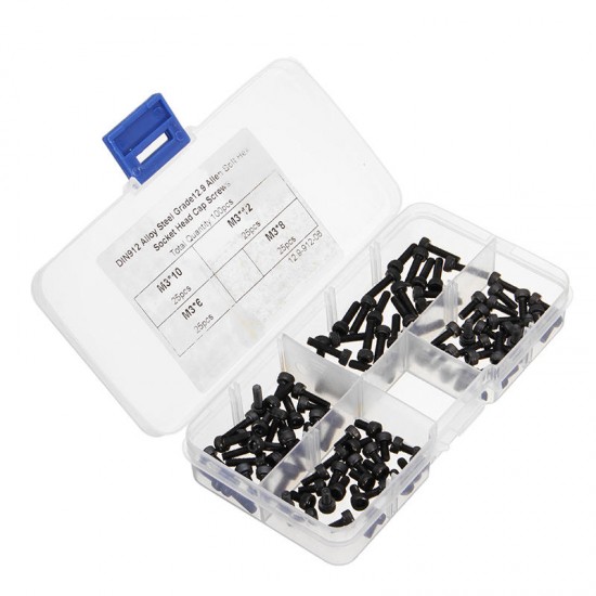 100pcs M3 Hexagon Screws Alloy Steel Bolt Hex Socket Head Cap Screws