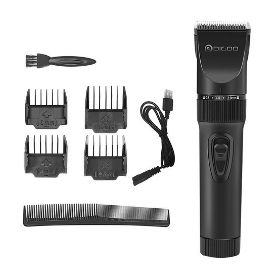 Digoo BB-T2 USB Ceramic R-Blade Hair Clipper Trimmer Rechargeable 4X Extra Limiting Comb Razor Silent Motor for Children Baby Men