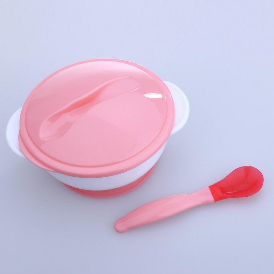 Baby Feeding Sucker Bowl with Temperature Sensing Spoon Suction Cup Bowl Dishes Tableware