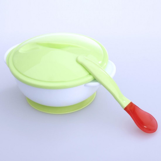 Baby Feeding Sucker Bowl with Temperature Sensing Spoon Suction Cup Bowl Dishes Tableware