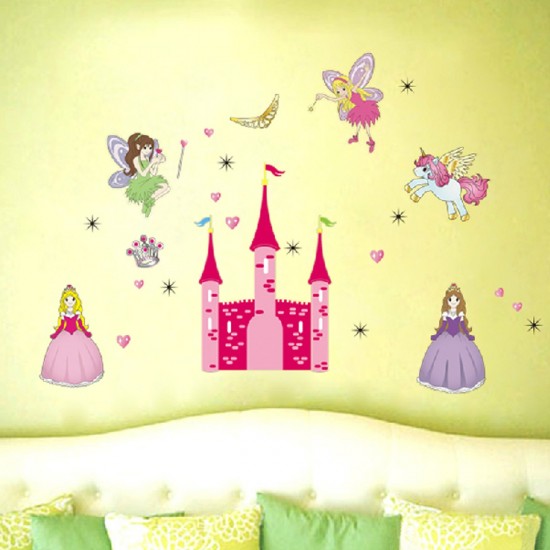 Children Kids Princess Girl Waterproof Removable Sweet Fairy Castle Wall Stickers Decal Bedroom DIY Decoration