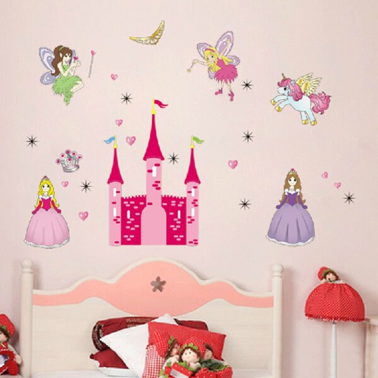 Children Kids Princess Girl Waterproof Removable Sweet Fairy Castle Wall Stickers Decal Bedroom DIY Decoration