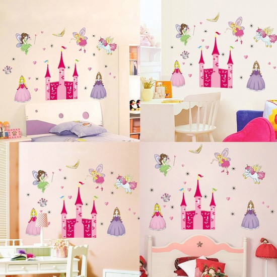 Children Kids Princess Girl Waterproof Removable Sweet Fairy Castle Wall Stickers Decal Bedroom DIY Decoration