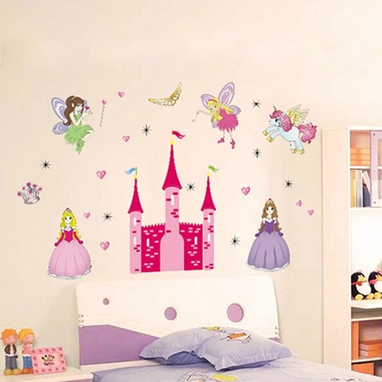 Children Kids Princess Girl Waterproof Removable Sweet Fairy Castle Wall Stickers Decal Bedroom DIY Decoration