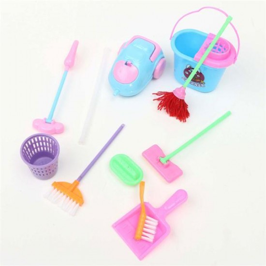 Mini 9Pcs a Set Doll Cleaning Tools Furniture Home Princess Baby Plush Cleaner Household Model Toys