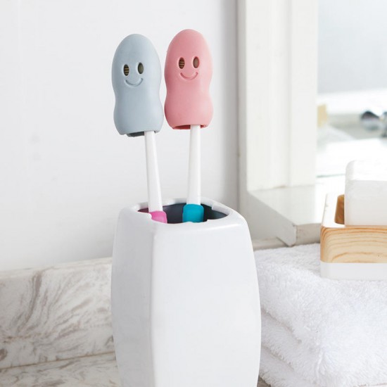 2PCS Cute Smile Face Toothbrush Head Boxes Holder Travel Portable Toothbrush Head Stopper Bathroom Accessories Sets