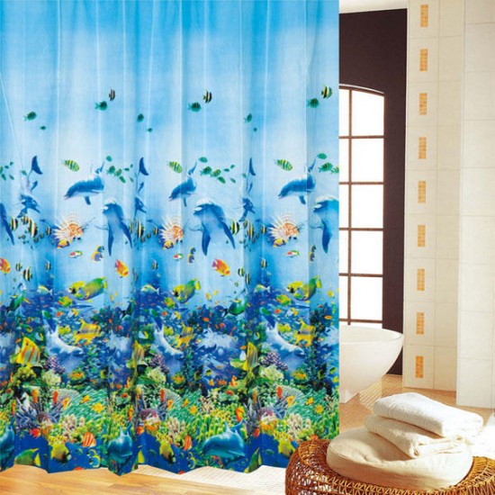 180*180cm Bathroom Undersea World Polyester Waterproof Shower Curtain