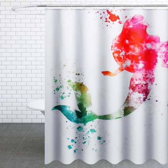 180x180CM / 70.9"x70.9" 3D Bathroom Waterproof Shower Curtain Mermaid Pattern With 12 Plastic Hooks