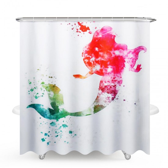 180x180CM / 70.9"x70.9" 3D Bathroom Waterproof Shower Curtain Mermaid Pattern With 12 Plastic Hooks