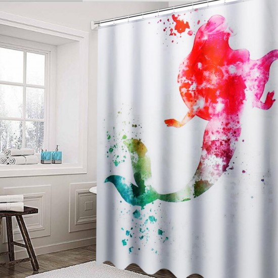 180x180CM / 70.9"x70.9" 3D Bathroom Waterproof Shower Curtain Mermaid Pattern With 12 Plastic Hooks