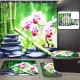 180x180CM Bamboo Pebble Orchid Toilet Rug Mat Bathroom Shower Curtain with Hooks