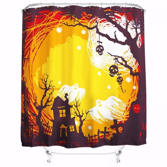 180x180cm Halloween Flying Ghost Polyester Shower Curtain Bathroom Decor with 12 Hooks