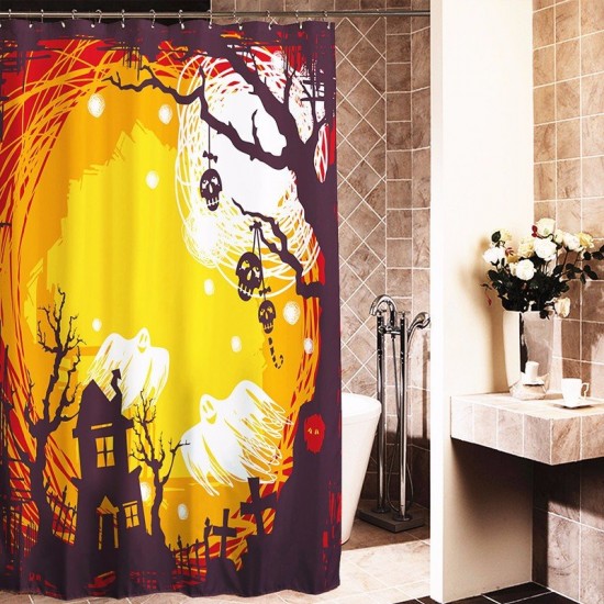 180x180cm Halloween Flying Ghost Polyester Shower Curtain Bathroom Decor with 12 Hooks