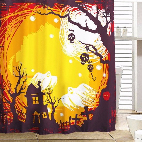 180x180cm Halloween Flying Ghost Polyester Shower Curtain Bathroom Decor with 12 Hooks