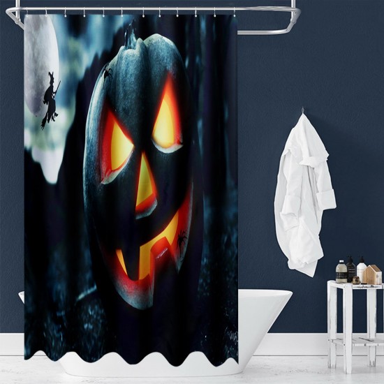 180x180cm Halloween Pumpkin Bathroom Shower Curtains Toliet Mat Rug With 12 Hooks
