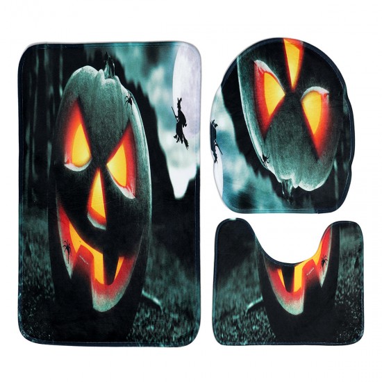 180x180cm Halloween Pumpkin Bathroom Shower Curtains Toliet Mat Rug With 12 Hooks