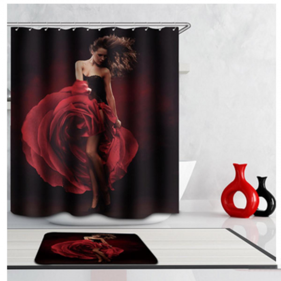 180x180cm Waterproof Dance Girl Polyester Shower Curtain Bathroom Decor with 12 Hooks