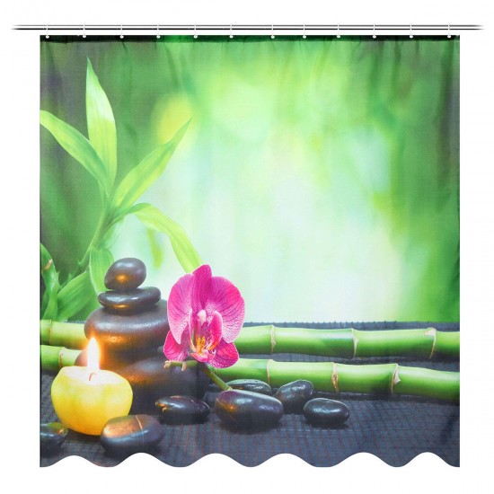 4Pcs 180x180cm Bamboo Pebbles Bathroom Shower Curtain with Hooks Toliet Cover Mat