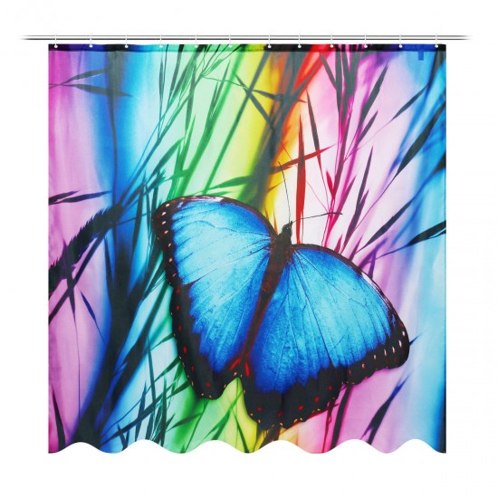 71''x71'' Buterfly Bathroom Bath Anti-Rust Shower Curtain Waterproof With 12 Hooks