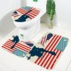 American Flag Bathroom Shower Curtain Non-Slip Rug Toilet Lid Cover Bath Mat with 12 Ring