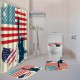 American Flag Bathroom Shower Curtain Non-Slip Rug Toilet Lid Cover Bath Mat with 12 Ring