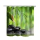 Bamboo Stone Non-Slip Rug Toilet Lid Cover Bath Mat Shower Curtain With 12 Rings