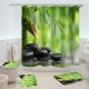 Bamboo Stone Non-Slip Rug Toilet Lid Cover Bath Mat Shower Curtain With 12 Rings
