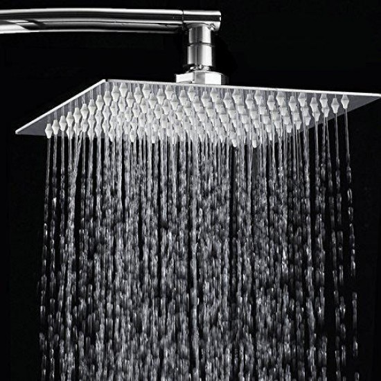 12 Inch 2mm Thin Pressurized Rotatable Rainfall Shower Head Square Stainless Steel Top Spray Head