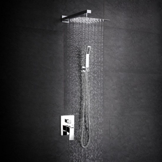 12 Inch 2mm Thin Pressurized Rotatable Rainfall Shower Head Square Stainless Steel Top Spray Head