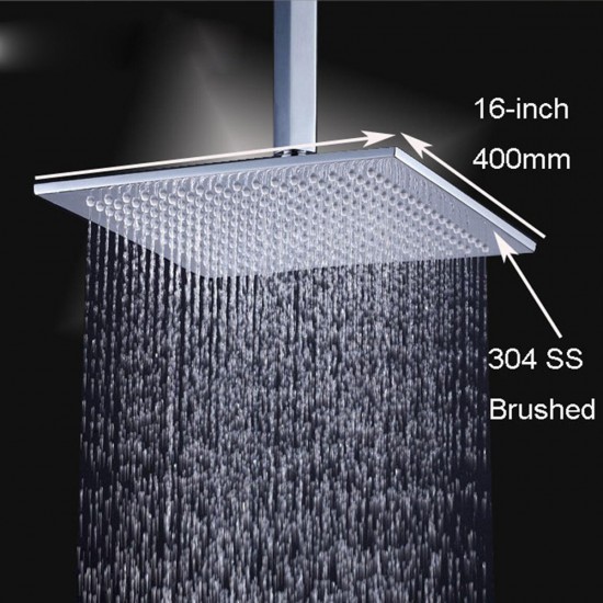 16'' 250MM 304 Stainless Steel Rainfall Showerhead Square Ultra Thin Slim Rain Shower Head