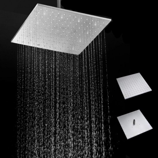 16'' 250MM 304 Stainless Steel Rainfall Showerhead Square Ultra Thin Slim Rain Shower Head