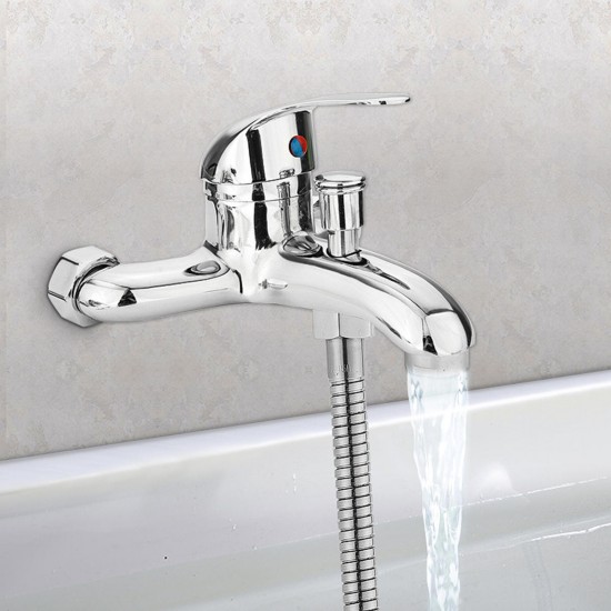 Chrome Bathroom Mixer Faucet Tap Bathtub Shower Head Hot Cold Mixing Vavle Knob Spout Wall Mount