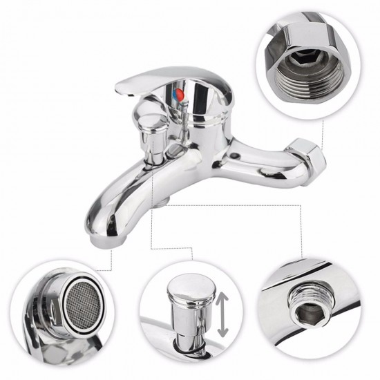 Chrome Bathroom Mixer Faucet Tap Bathtub Shower Head Hot Cold Mixing Vavle Knob Spout Wall Mount