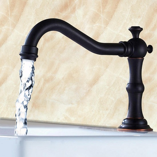 Contemporary Brass Bathroom Basin Faucet Mixer Tap Oil Rubbed Bronze Two Handle Hole