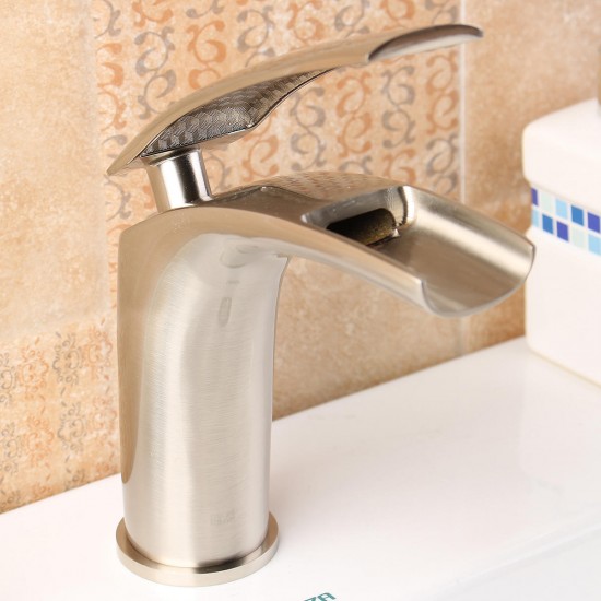 Copper Waterfall Faucet Sliver Bathroom Single Handle Faucet Vanity Sink Basin Mixer Tap Copper Waterfall Faucet Sliver Bathroom Single Handle Faucet Vanity Sink Basin Mixer Tap
