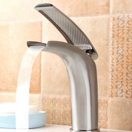 Copper Waterfall Faucet Sliver Bathroom Single Handle Faucet Vanity Sink Basin Mixer Tap Copper Waterfall Faucet Sliver Bathroom Single Handle Faucet Vanity Sink Basin Mixer Tap