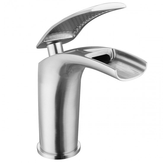 Copper Waterfall Faucet Sliver Bathroom Single Handle Faucet Vanity Sink Basin Mixer Tap