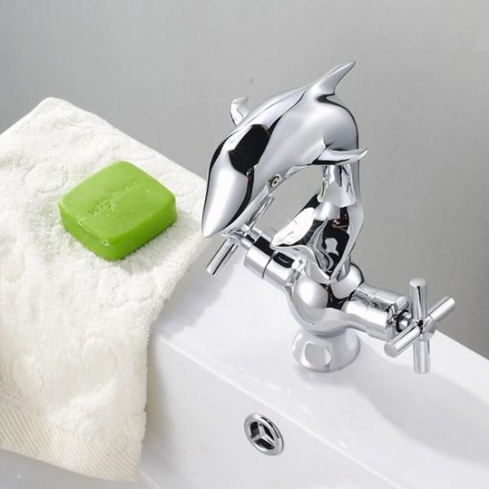 Creative Dolphin Shape Double Handle Basin Sink Mixer Tap Chrome Finish Faucet Creative Dolphin Shape Double Handle Basin Sink Mixer Tap Chrome Finish Faucet