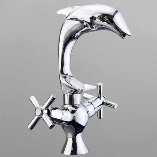 Creative Dolphin Shape Double Handle Basin Sink Mixer Tap Chrome Finish Faucet Creative Dolphin Shape Double Handle Basin Sink Mixer Tap Chrome Finish Faucet